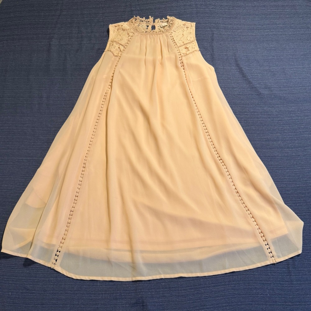Altar'd State Peach‎ Lace High Neck Sleeveless Shift Dress with Pockets Small